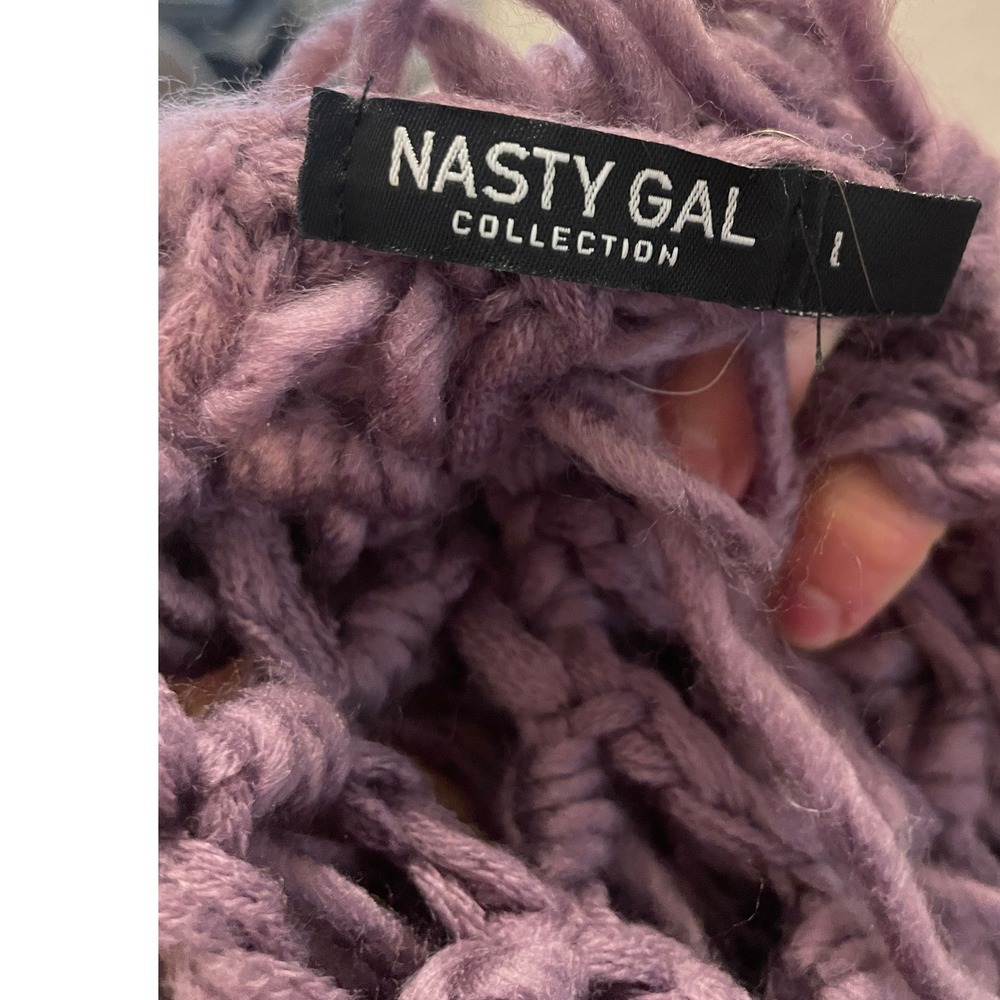 Mauve Purple Shaggy Loop Knit Open Front Cardigan L Nasty Gal - Picture 6 of 6